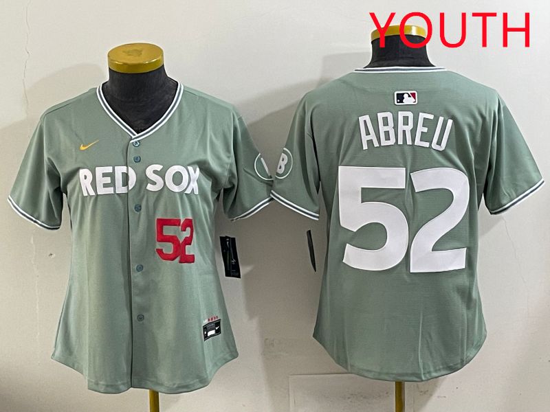 Youth 2025 Boston Red Sox 52 Abreu Light Green Joint Name Nike MLB Jersey style 2